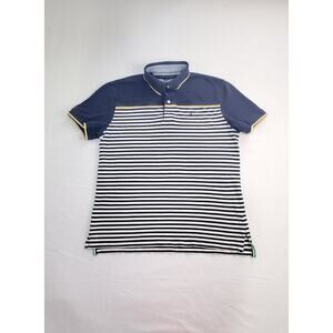 Tommy Hilfiger Sz M Polo Shirt Mens Blue Striped Short Sleeve Classic Fit Ca2